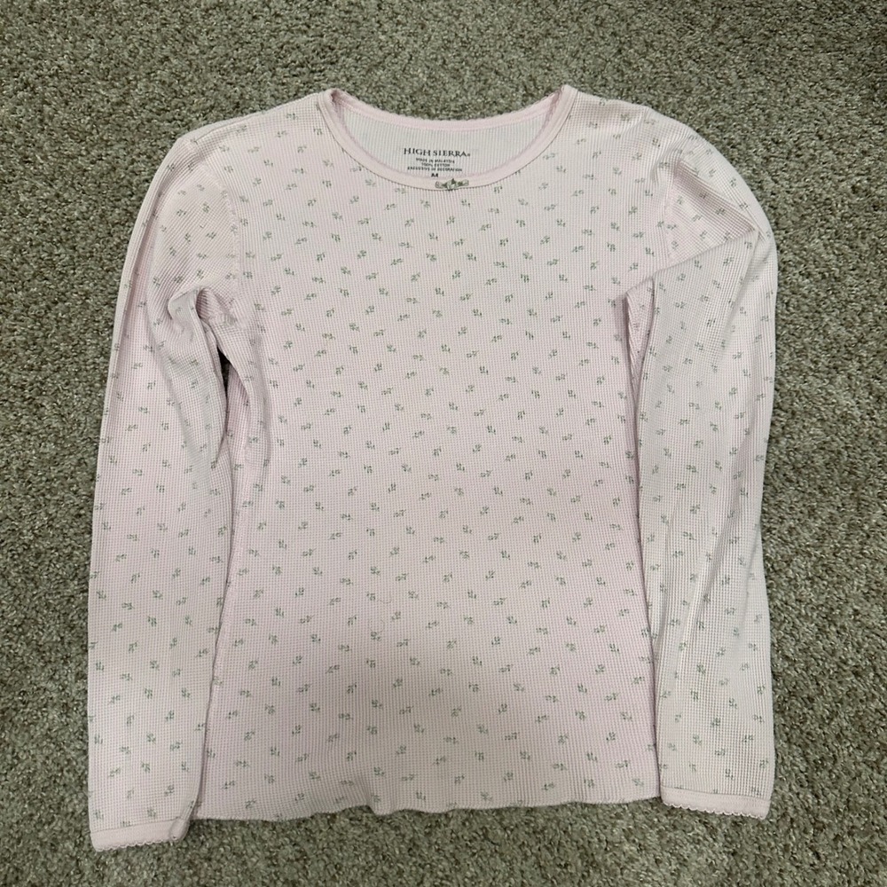 High Sierra Mens Medium Pink Thermal Long Sleeve Shirt Preowned Floral Waffle